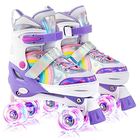 Rainbow Unicorn Adjustable Light Up Roller Skates | Purple | Girls