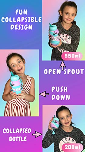 Unicorn Water Bottle for Kids - Collapsible Water Bottle - Unicorn Gift for Girls - BPA Free, Leakproof Rainbow Water Bottle with Flip Spout - 550 ml (Rainbow)…