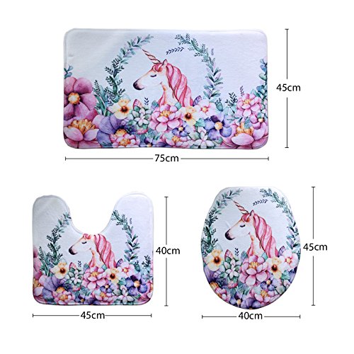 3 Piece Floral Unicorn Bathroom Set | Mats 
