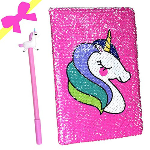Pink Sequined Unicorn Notebook &  Gel Pen Set