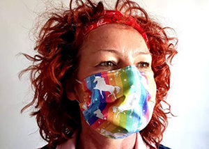 Unisex Rainbow Unicorn Face Covering | Ladies Unicorn Design Face Mask | Handmade | 100% Cotton | Washable| UK Mad