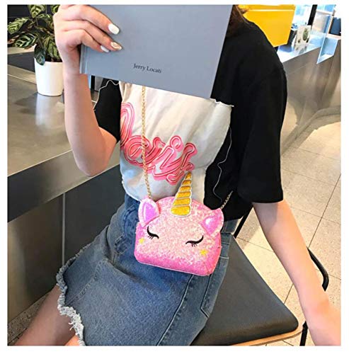 Cute Unicorn Pink Glitter Crossbody Handbag