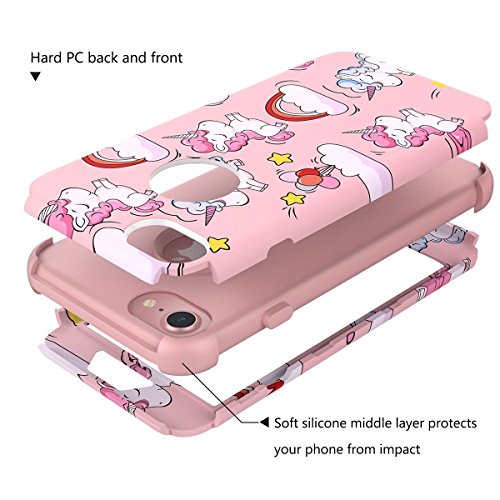 iPhone 7 Plus Case, WE LOVE CASE iPhone 7 Plus Case Shockproof 3in1 360 Hard Back Pattern  Heavy Duty Silicone Bumper Defender iPhone 7 Plus Case Protective Unicorn