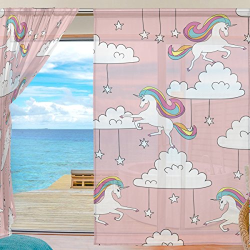 Unicorn Clouds Stars Voile Curtains