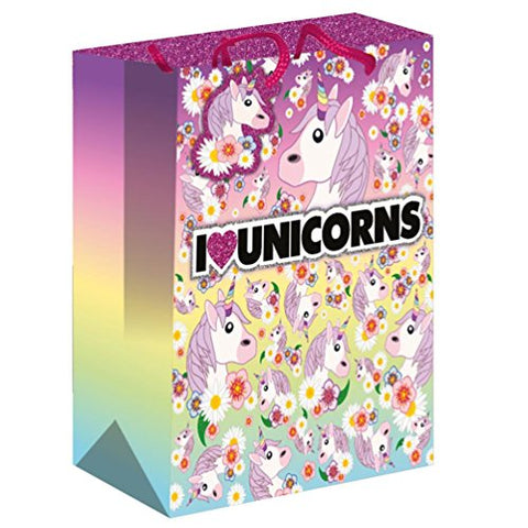 Emoji I Love Unicorns Large Gift Bag | Pink | Birthday Presents 