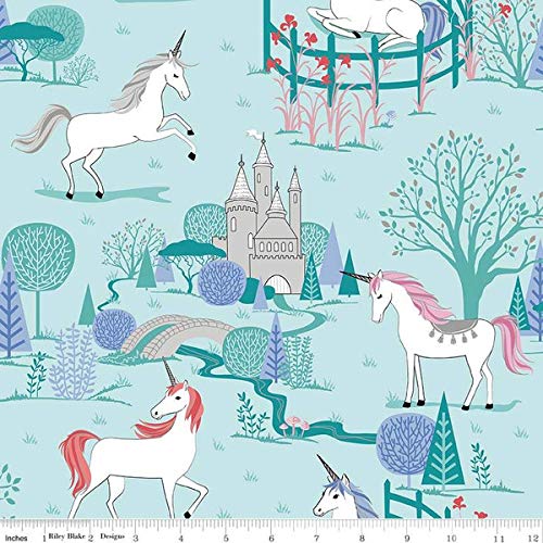 Mint Green Unicorns & Castles Fabric 