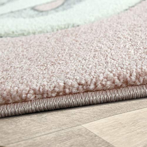 Unicorn & Stars Rug With Clouds | Pink | Size: 120 x 170 cm