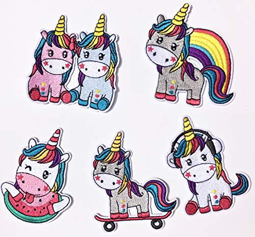 5 Pack Of Unicorn Applique Iron On Patches 