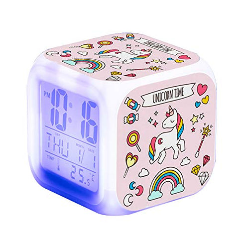 Unicorn Digital Alarm Clock For Girls, 7 Colours Changing Light 