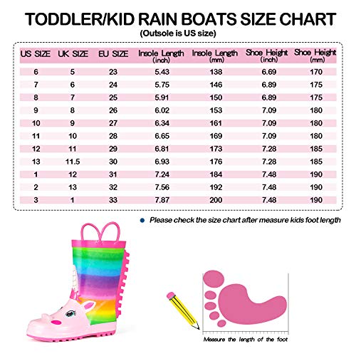 Girls Non Slip Rubber Rain Boots Multicolour Rainbow Unicorn