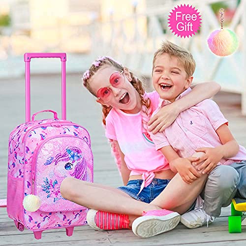 Girls Suitcase | Backpack With Wheels | Pink | Sequined 