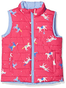 Joules Girl's Flip It Gilet | Unicorns | Pink, Multicoloured | Reversible