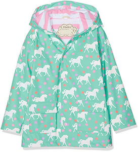 Hatley Girl's Printed Raincoat, Unicorns, Mint Green (Colour Changing)