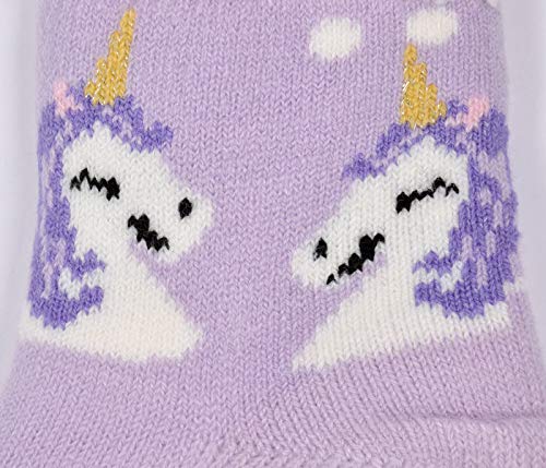 Cosy Indoor Slipper Socks Purple with Unicorn for Girls Children (8-12)