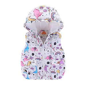 Mud Kingdom Cute Vest for Toddler Girls White Cartoon Unicorn with Hood 1-2 Years