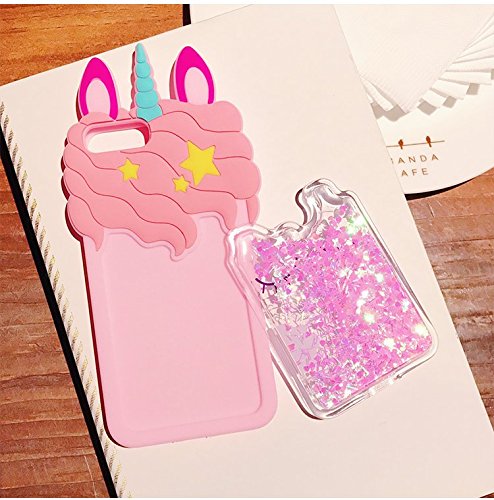 Leosimp Quicksand Unicorn Case for iPhone 8 7 6 6S Pink Case,Cute 3D Cartoon Animal Glitter Bling Cover,Kids Girls Fun Soft Silicone Rubber Kawaii Cool Character Shockproof Skin Cases for iPhone6