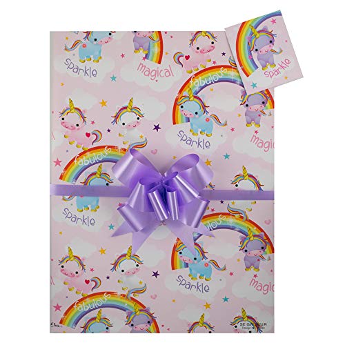 Unicorn Rainbow Gift Wrap Pack Two Sheet | Including Bows