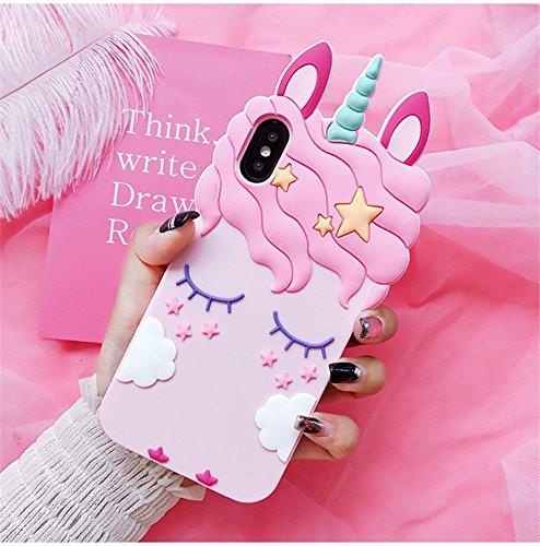 Liangxuer Pink Unicorn for iPhone X, XS Soft 3D Silicone Case,Cute Animal Rubber Cover,Cool Kawaii Cartoon Gel Cases for Girls Kids.Fun Unique Sweet Character Skin Protector Shell for iPhoneX