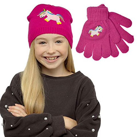 Pink Unicorn Hat & Glove Set | For Winter