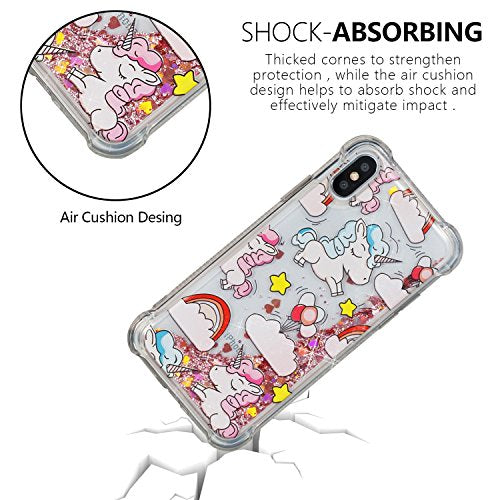 HMTECH iPhone X XS Case Beauty Bling Glitter Quicksand Flowing Transparent Clear Plastic Soft TPU Bumper Slim Shockproof Case Cover for iPhone X XS,Silicon Liquid:Unicorn