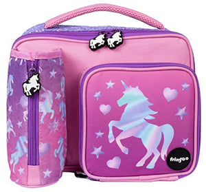 Fringoo | Large Kids Lunch Bag | Cool Bag Lunchbox | Holographic Unicorn Ombre