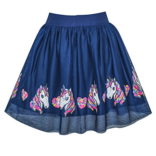 Sunny Fashion Girls Skirt Unicorn Horse Sequins Sparkling Tutu Dancing, 7-8 Years, Blue 3