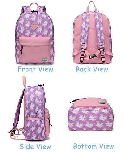 Cute Unicorn Backpack For Girls - Lightweight School Bag With Lunch Bag, Chest Strap & Hidden Whistle, Large Size, Purple