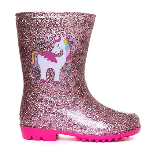 Pink Glitter Unicorn Wellies For Girls 
