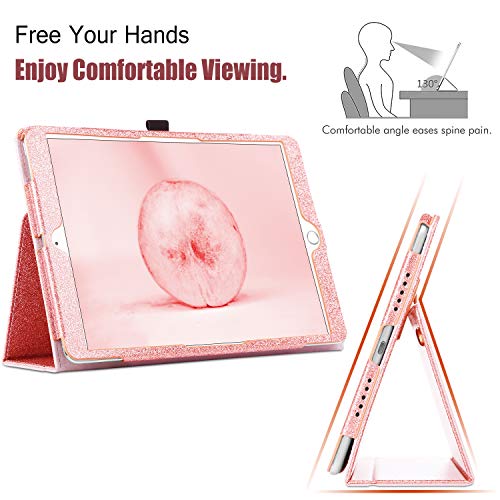 Rose Gold iPad 10.2 2019 Case, New iPad 8th Generation Case, iPad 7th Gen Case Leather, Dual Layer Sparkly Glitter Protective Flip Folio Case for iPad 10.2 2019 / iPad 8th Gen 2020 Case