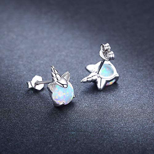 Silver & Opal Unicorn With Horn Earrings 