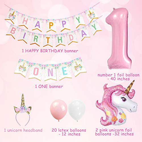 Unicorn Party Decoration Supplies for girls 1st Birthday | Unicorn Headband Party Balloons