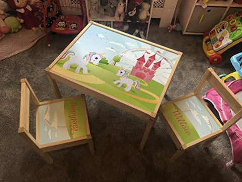 Personalised Unicorn Design Children's Table and 4 Chairs | IKEA LATT
