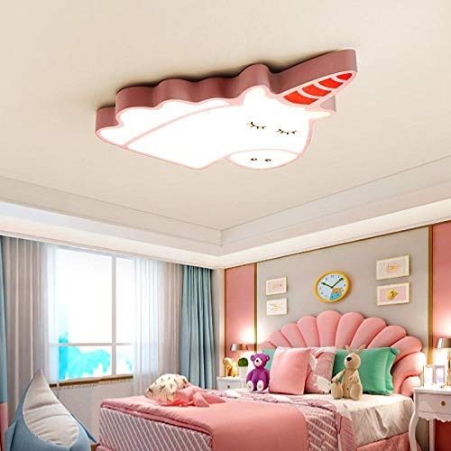 Led Creative Unicorn Modern Ceiling Chandelier, for Bedroom Children's Room Home Mounted Ceiling lamp-Pink - Warm Light No RC_520x420mm_Warm Light No RC