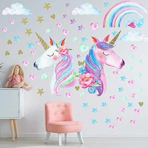Pretty Unicorn Wall Decal Stickers | Large Size Unicorn Rainbow Wall Decor 