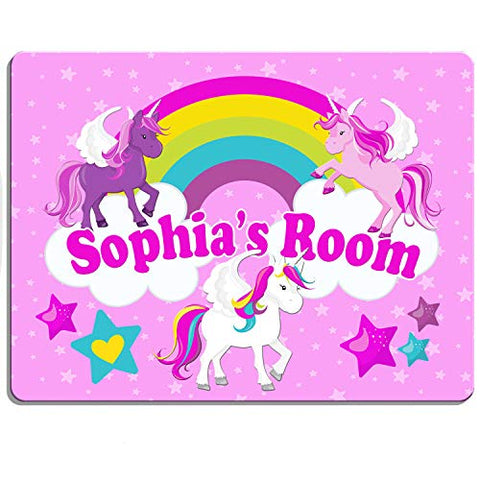 Cute Unicorn Girls Bedroom Door Sign Personalised Children's - Pink