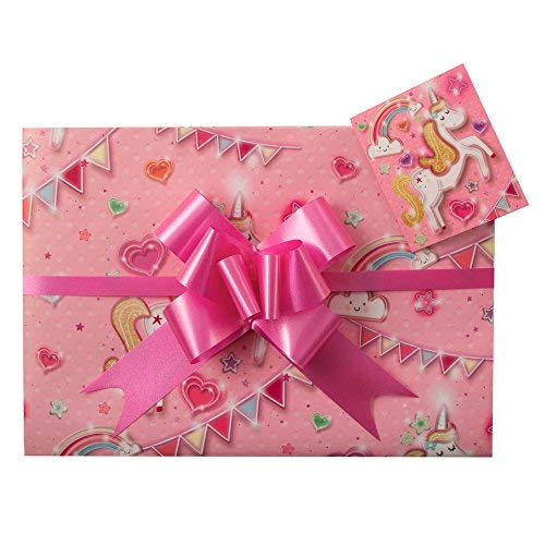 Unicorn Pink Gift Wrap Pack | Including Bows | Birthday 