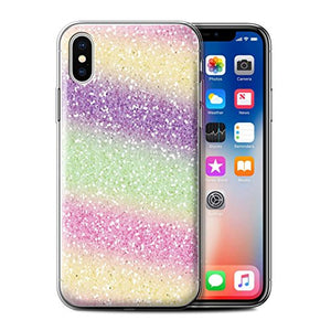 Stuff4 Phone Case for Apple iPhone X/10 Glitter Pattern Effect Unicorn Rainbow Design Transparent Clear Ultra Soft Flexi Silicone Gel/TPU Bumper Cover