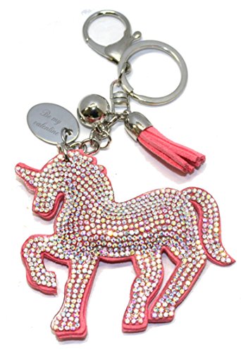 Be My Valentine Personalised Unicorn Keyring/Handbag Charm In Gift Pouch | Pink Diamante 