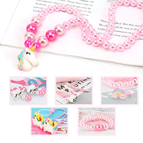 Girls Handbag Necklace Bracelet Earrings Ring Hair Clips Set | Unicorn Gift | Pink