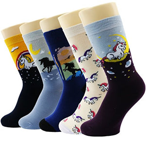 Novelty Socks Cotton Crew Unicorn Owl Cat Farm Princess Mermaid Socks – Cartoon Animal Funny Socks - Funky My Story Socks - 5 Pack Christmas Socks Gift Box Size 4-8 (4-8, Enchanted Unicorn Stories)