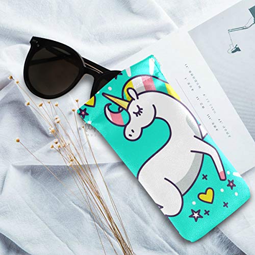 Rainbow unicorn turquoise glasses case