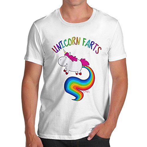 TWISTED ENVY Funny t Shirts For Men Rainbow Unicorn Farts UNI-Farts Funny t Shirts Novelty Joke Humour Medium White