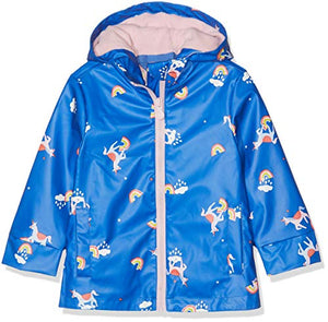 Joules Girls' Raindance Coat, Unicorns & Rainbows, Blue