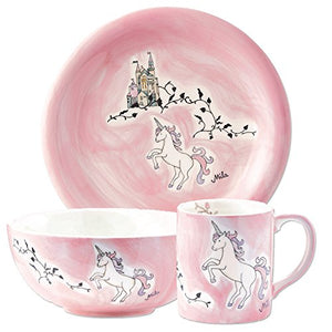 Unicorn Pink Children's Ceramic Dinner Sets Hand Painted, Children's Dinnerware 