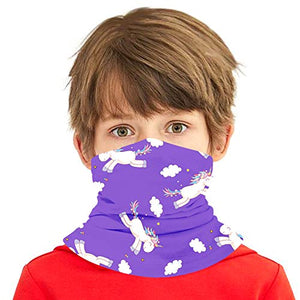 BODATU Boys Girls Mask with Multifunctional Bandanas Balaclava Headbands Breathable Face Cover with Reusable Filters Unisex Kids Mask(Kid-purple unicorn)