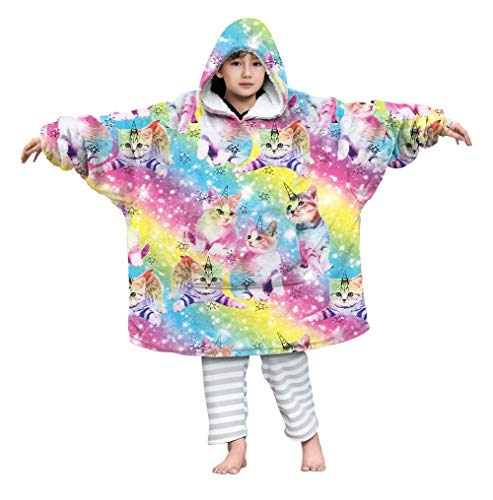 Unicorn Caticorn Oversized Blanket | Soft Winter Warm Sherpa Sweatshirt Hoodie | Unisex