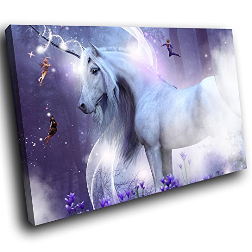 Purple Trippy Unicorn Fairies | Canvas Wall Art Picture 
