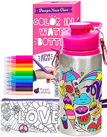 Colour Your Own Water Bottle | Unicorn Stickers | For Kids | Arts & Crafts | Girl Gift 