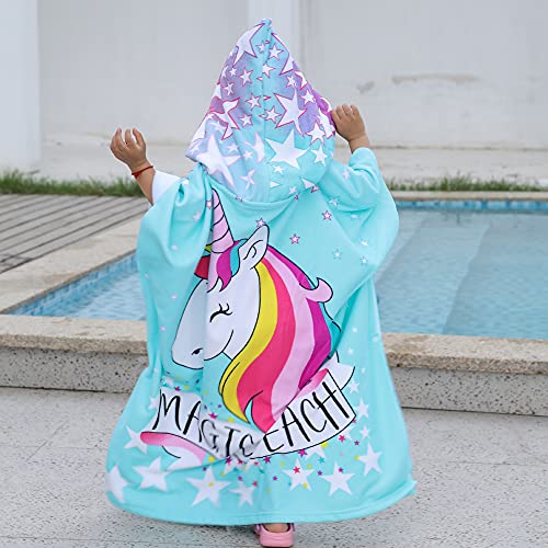 KAKU NANU Kids Poncho Hooded Towels, Exquisite Pattern Beach Swimming Bath Towels with Hood for Boys Girls Children