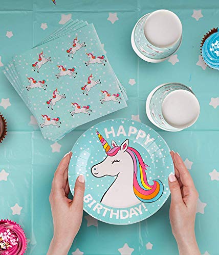 Kompanion 102 Piece Rainbow Unicorn Party Supplies Set Including Banner, Plates, Cups, Napkins, Straws, and Tablecloth, Serves 20